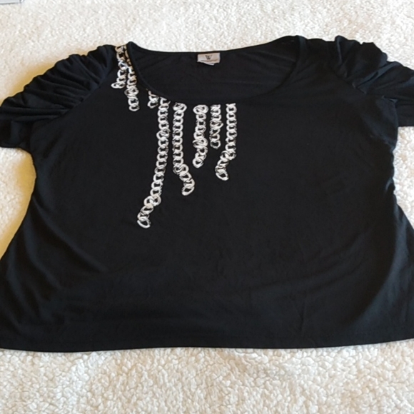 Pretty Ruched Half Sleeves Black Worthington Top - Picture 9 of 12